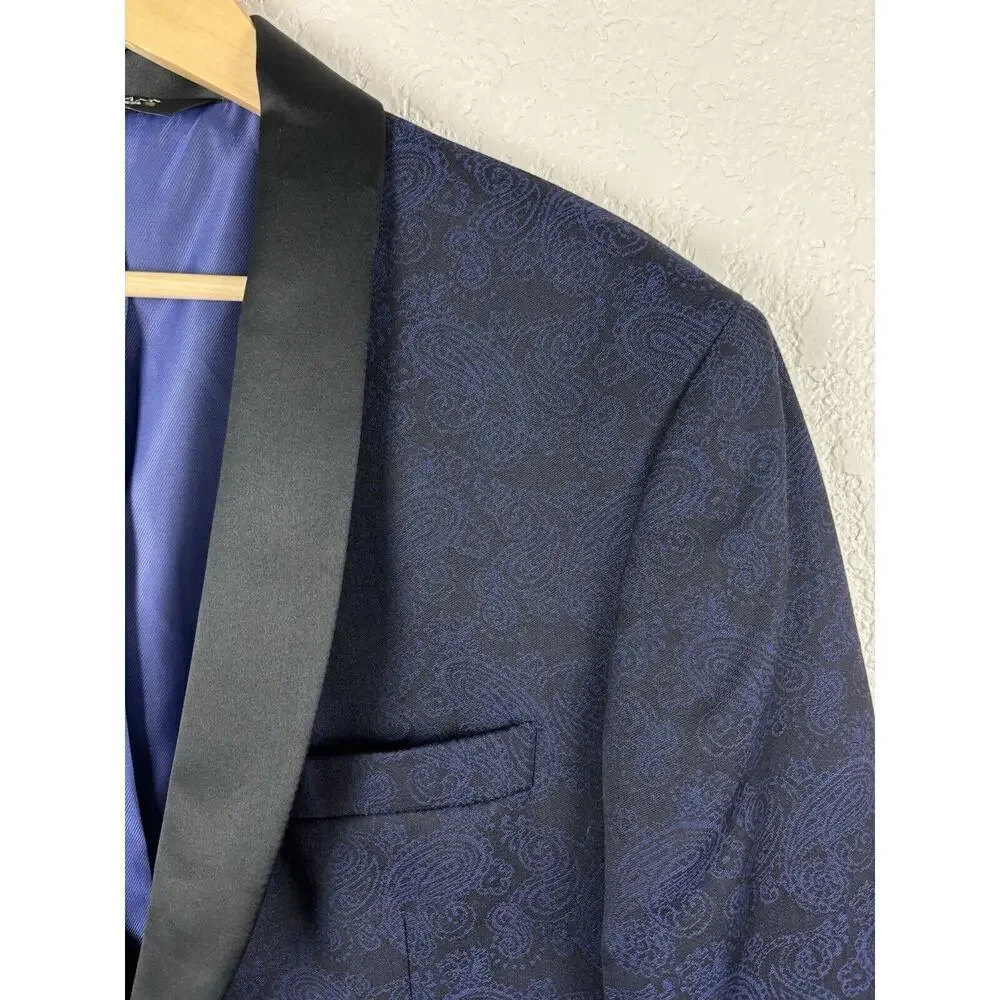 Jos A Bank Paisley Tailored Fit Sport Coat Blue Black Size‎ Medium Western Rodeo